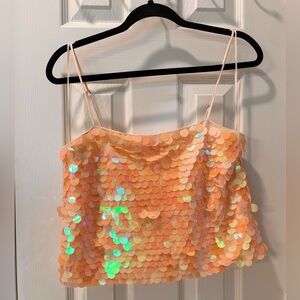 Sequin Cropped Tank, orange/pink